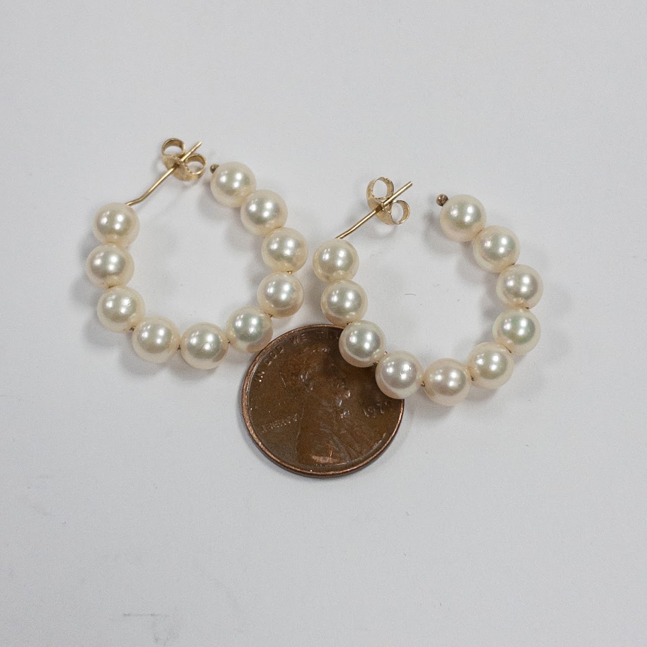 14K Gold & Pearl Hoop Earrings