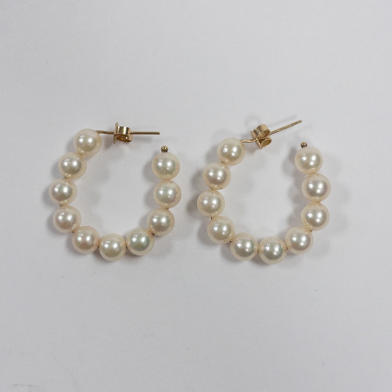 14K Gold & Pearl Hoop Earrings