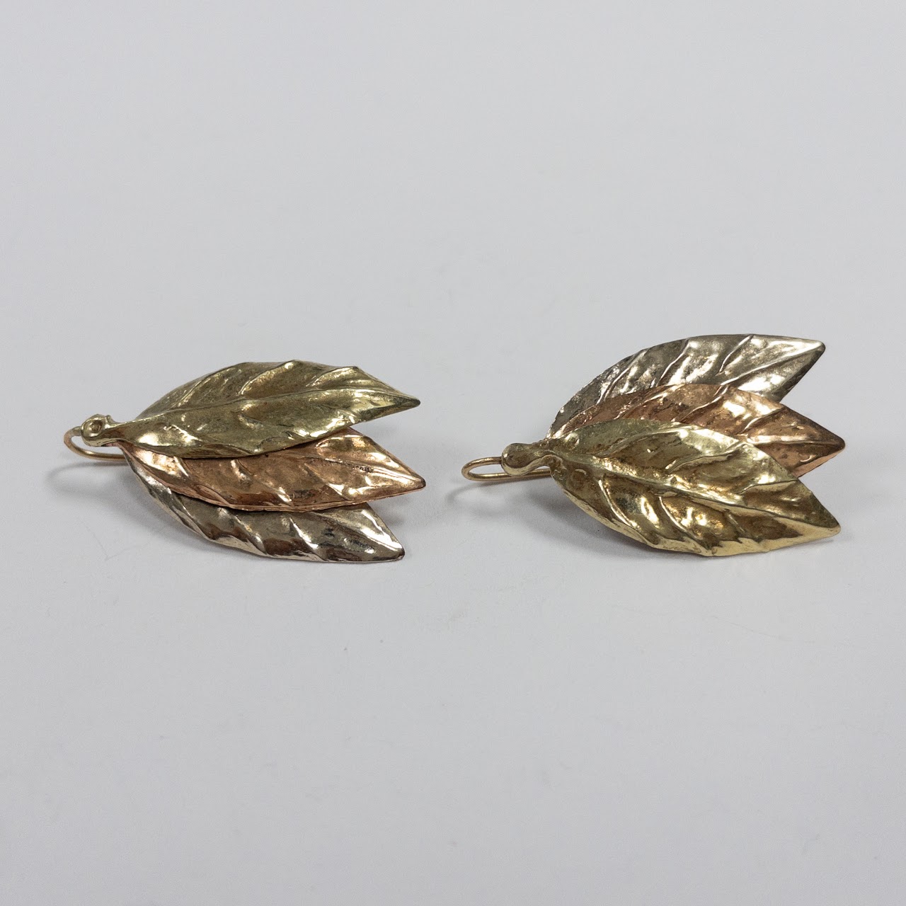 14K Tricolor Gold Leaf Earrings