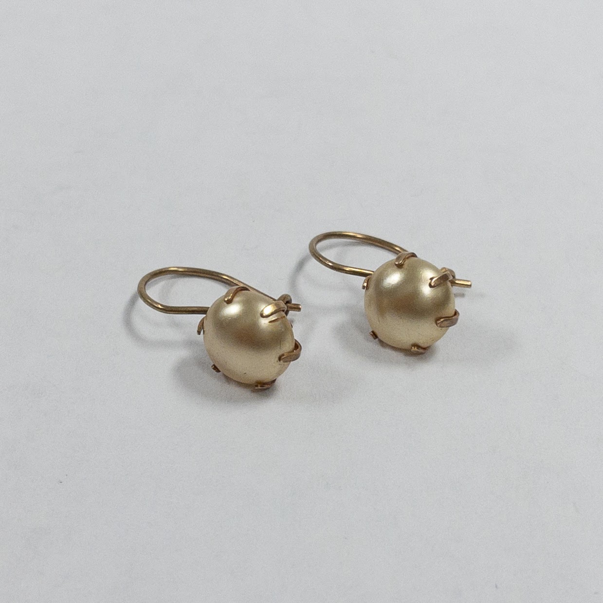 14K Gold Faux Pearl Drop Earrings