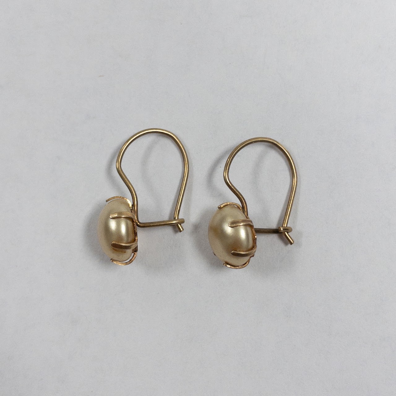 14K Gold Faux Pearl Drop Earrings