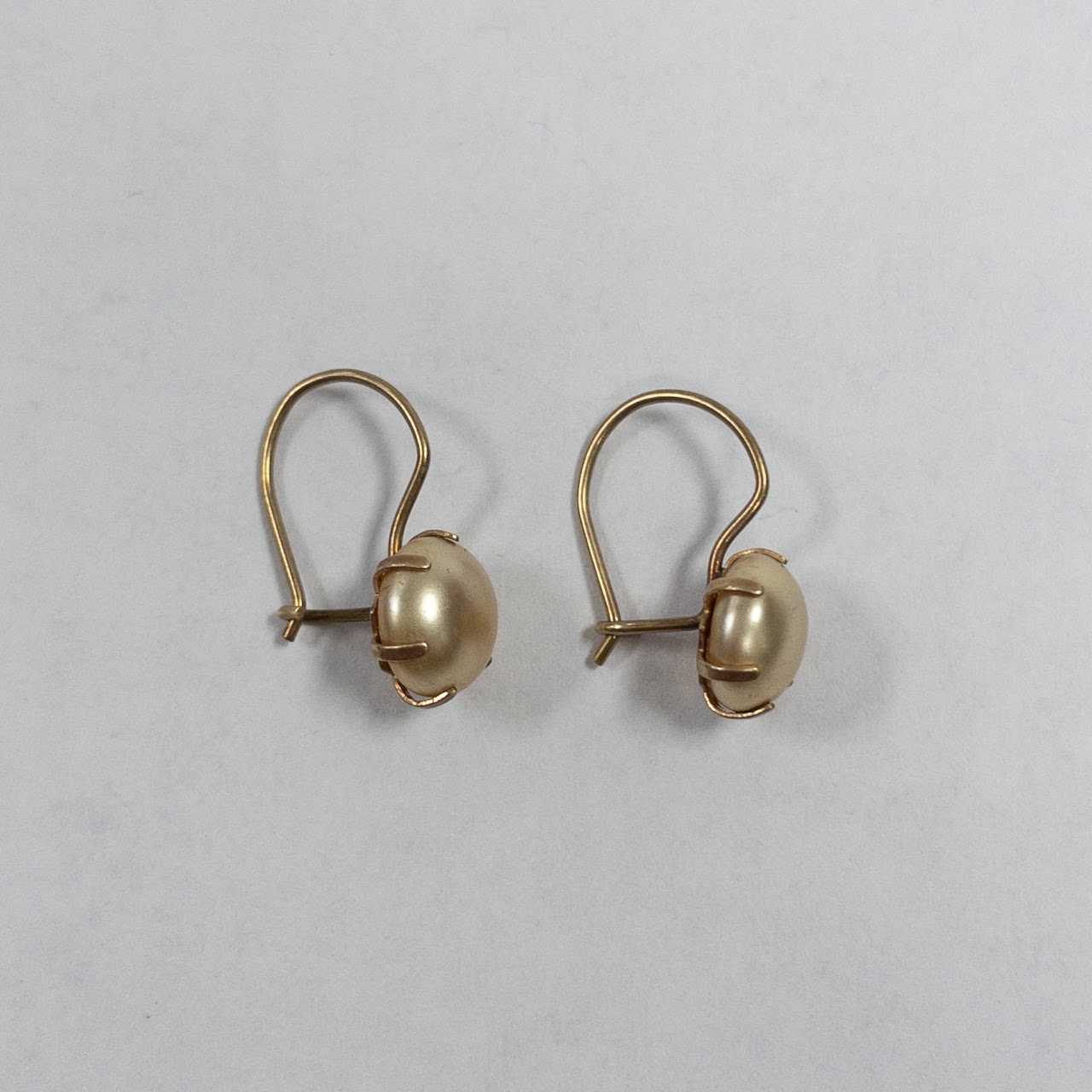 14K Gold Faux Pearl Drop Earrings