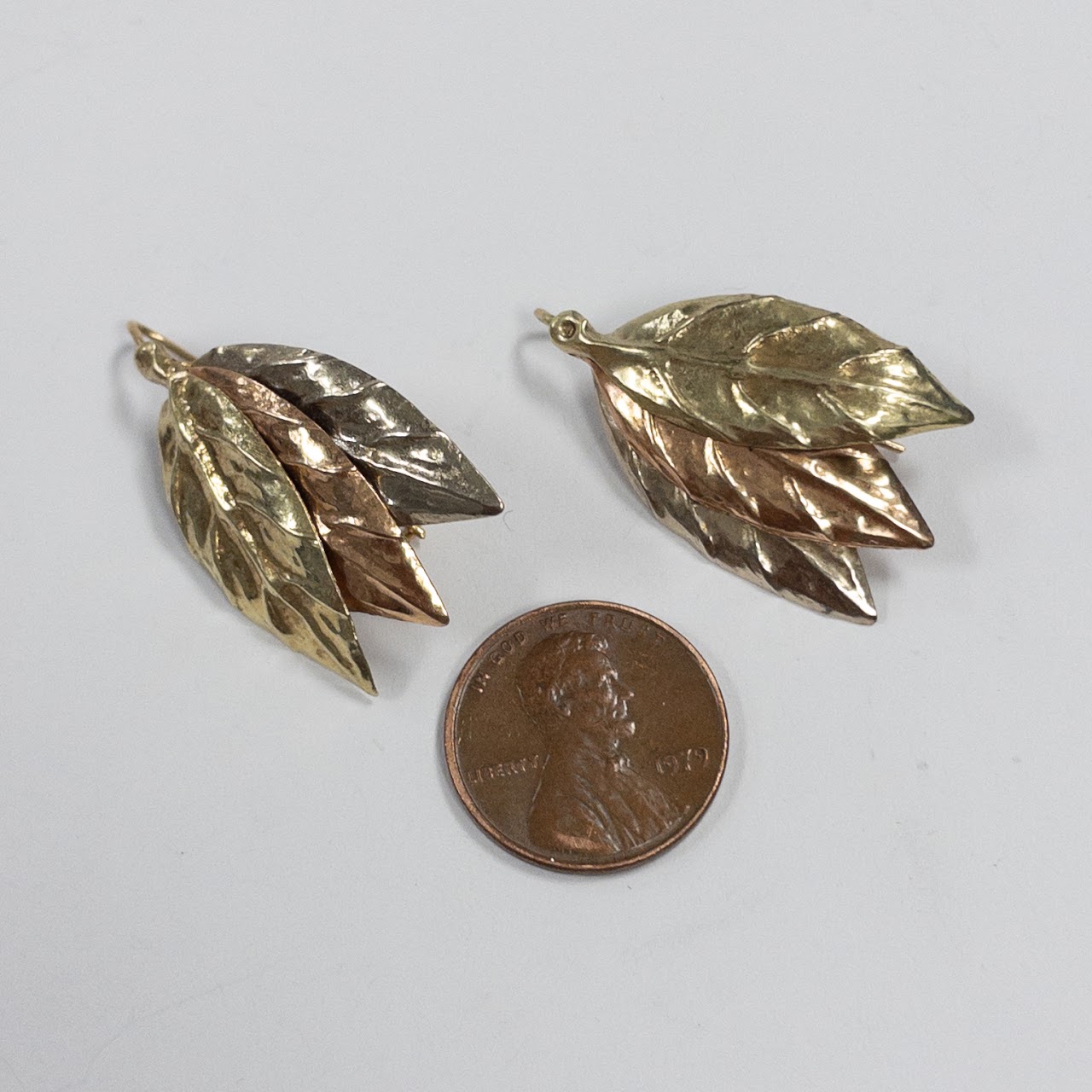 14K Tricolor Gold Leaf Earrings