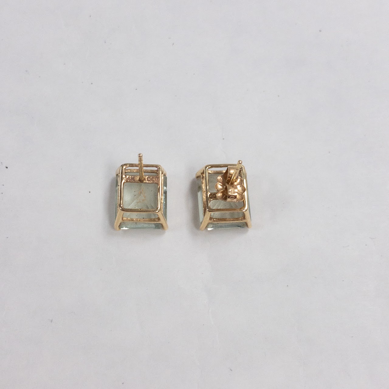 14K Gold Light Blue Stone Earrings