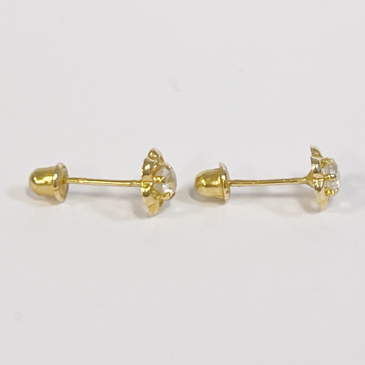 14K Gold and Crystal Floral Stud Earrings