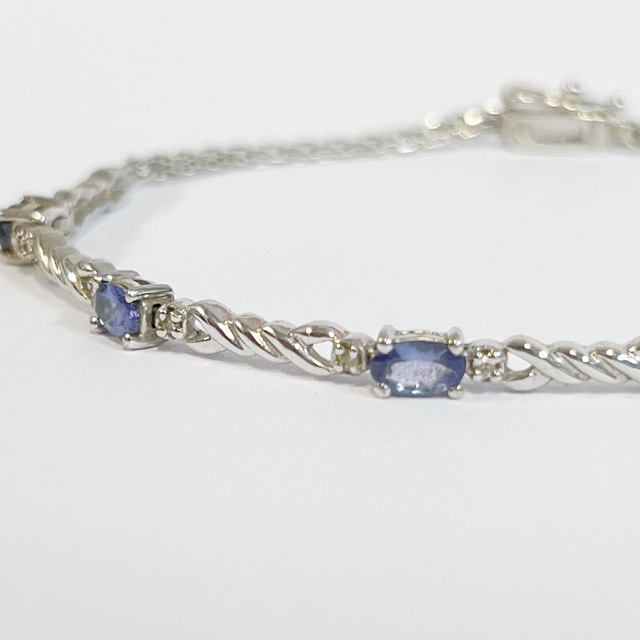 10K White Gold, Purple Stone and Diamond Bracelet