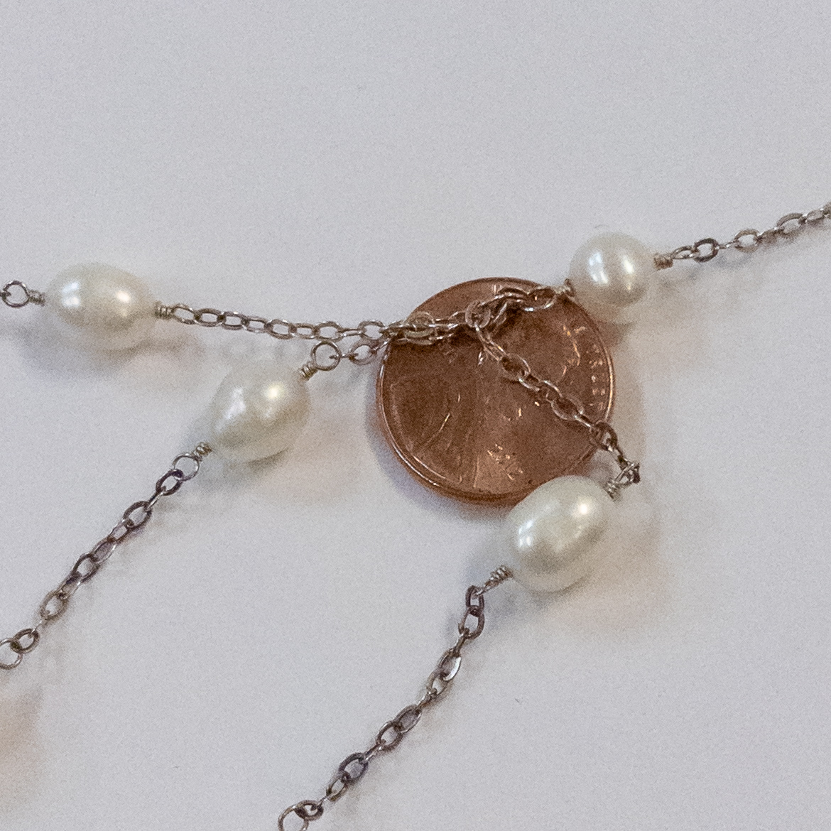 Sterling Silver and Freshwater Baroque Pearl Triple Strand Station Necklace