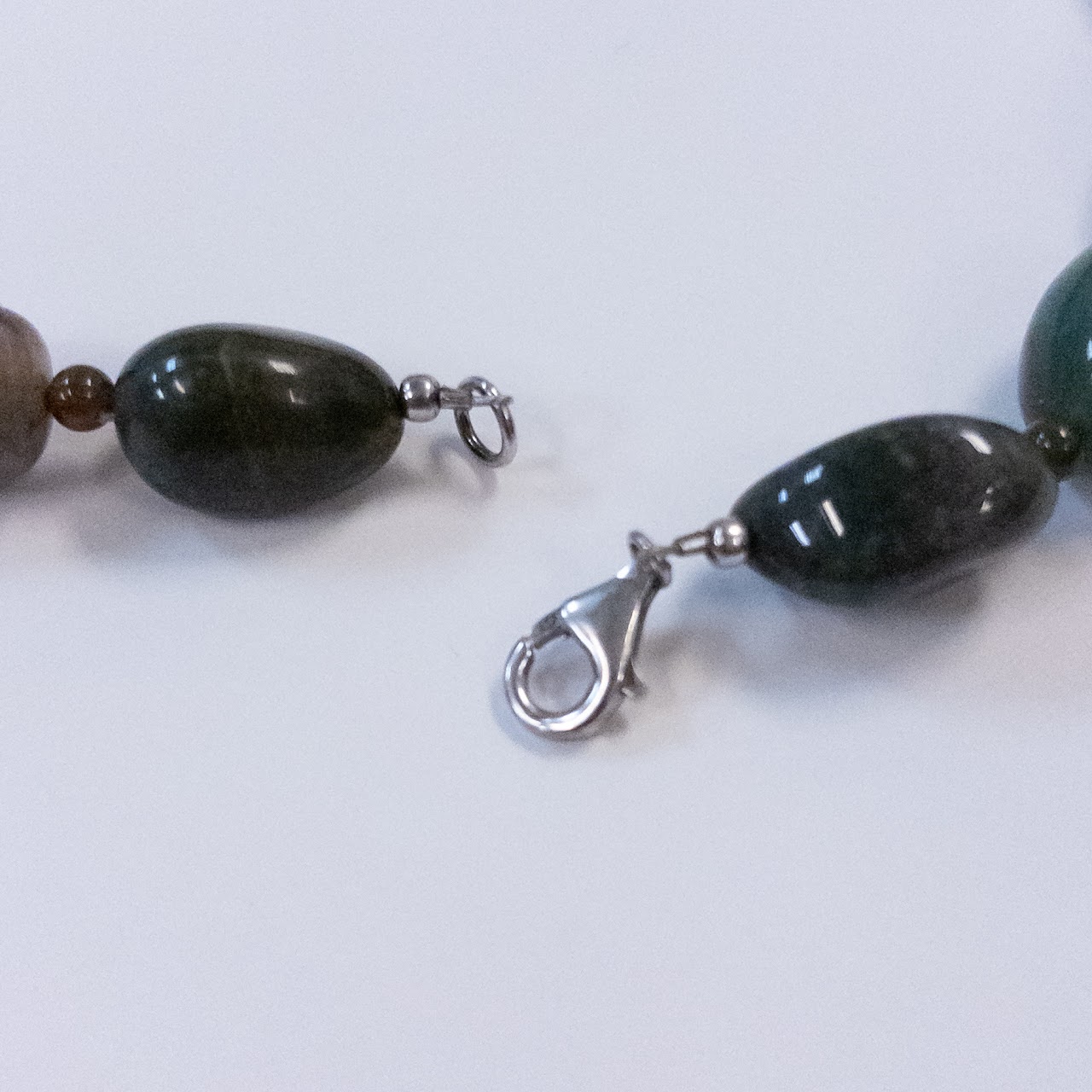 Agate, Jasper and Sterling Silver Polished Stone Necklace