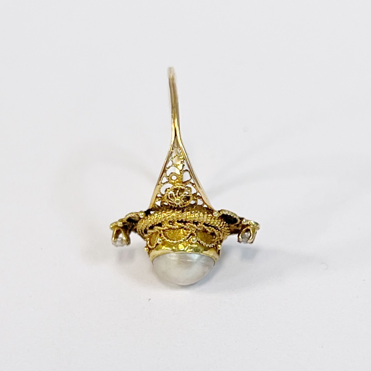 14K Gold, Pearl and Diamond Filigree Ring