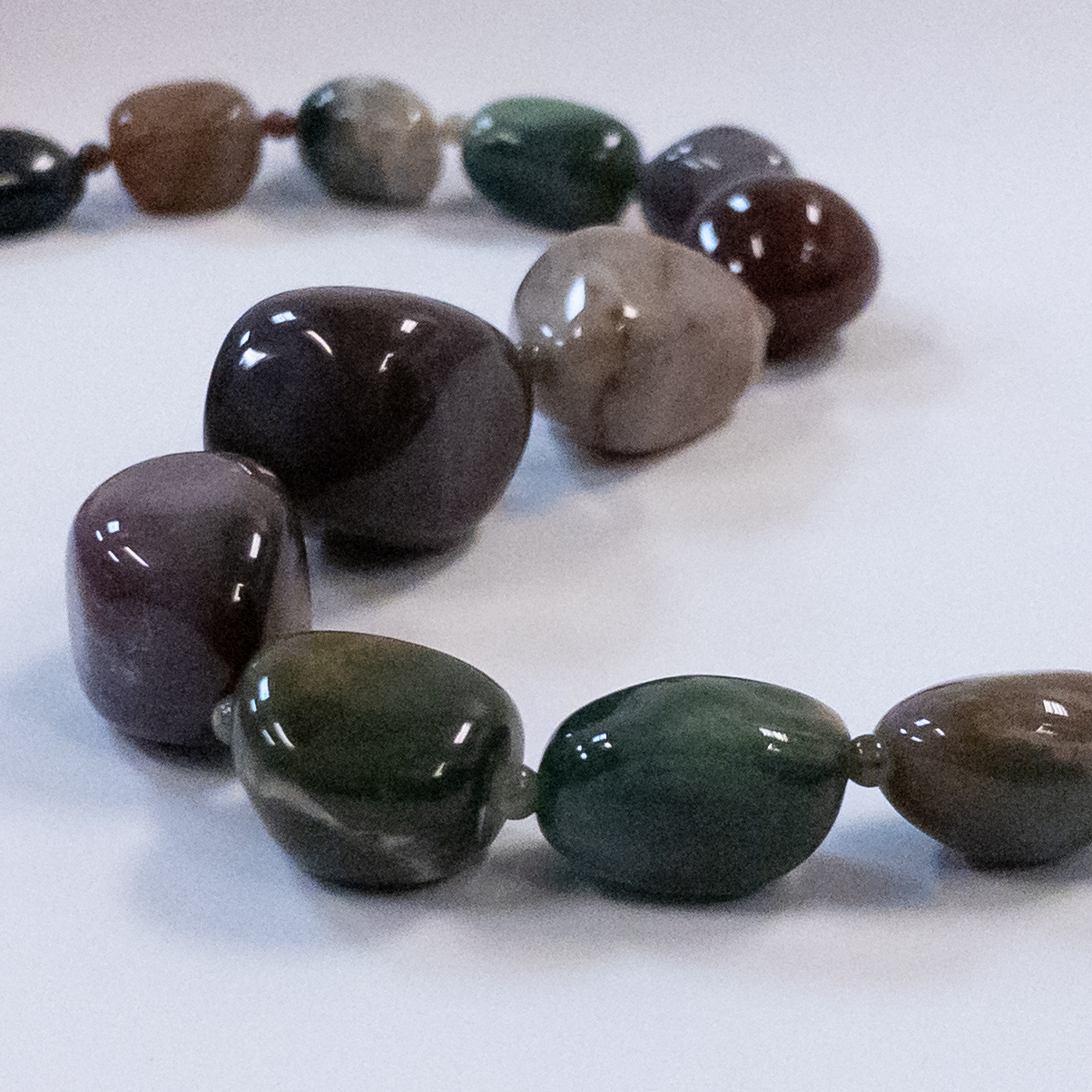 Agate, Jasper and Sterling Silver Polished Stone Necklace