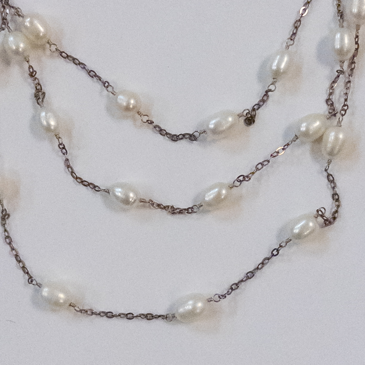 Sterling Silver and Freshwater Baroque Pearl Triple Strand Station Necklace