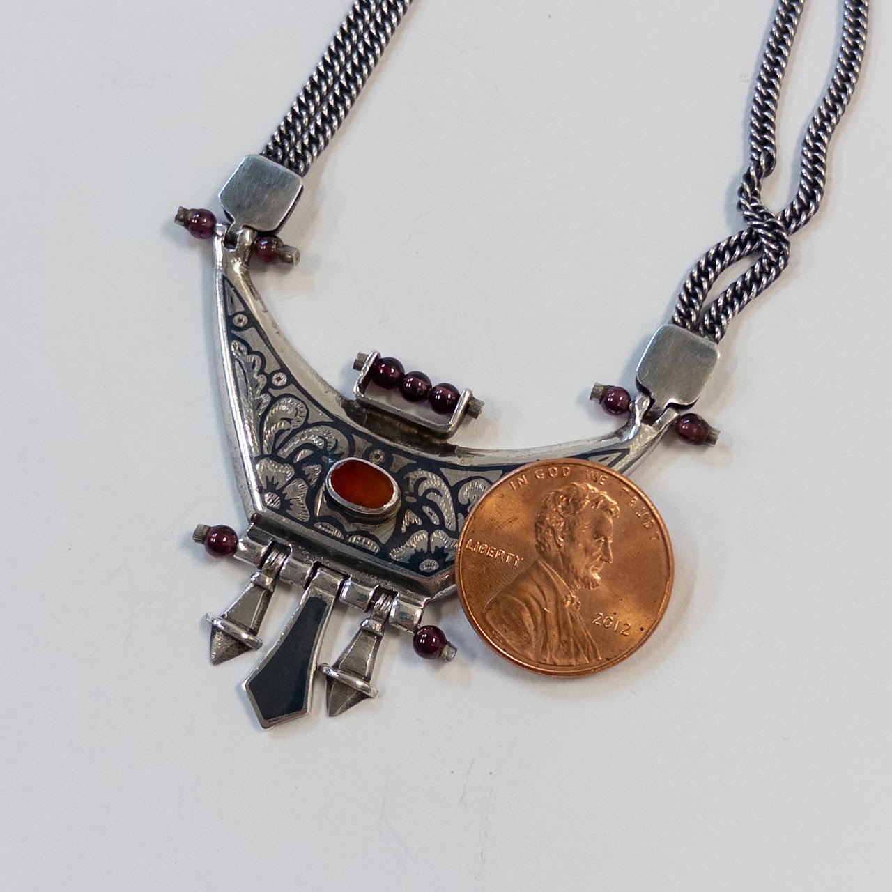 Sterling Silver, Garnet and Carnelian Pendant Necklace