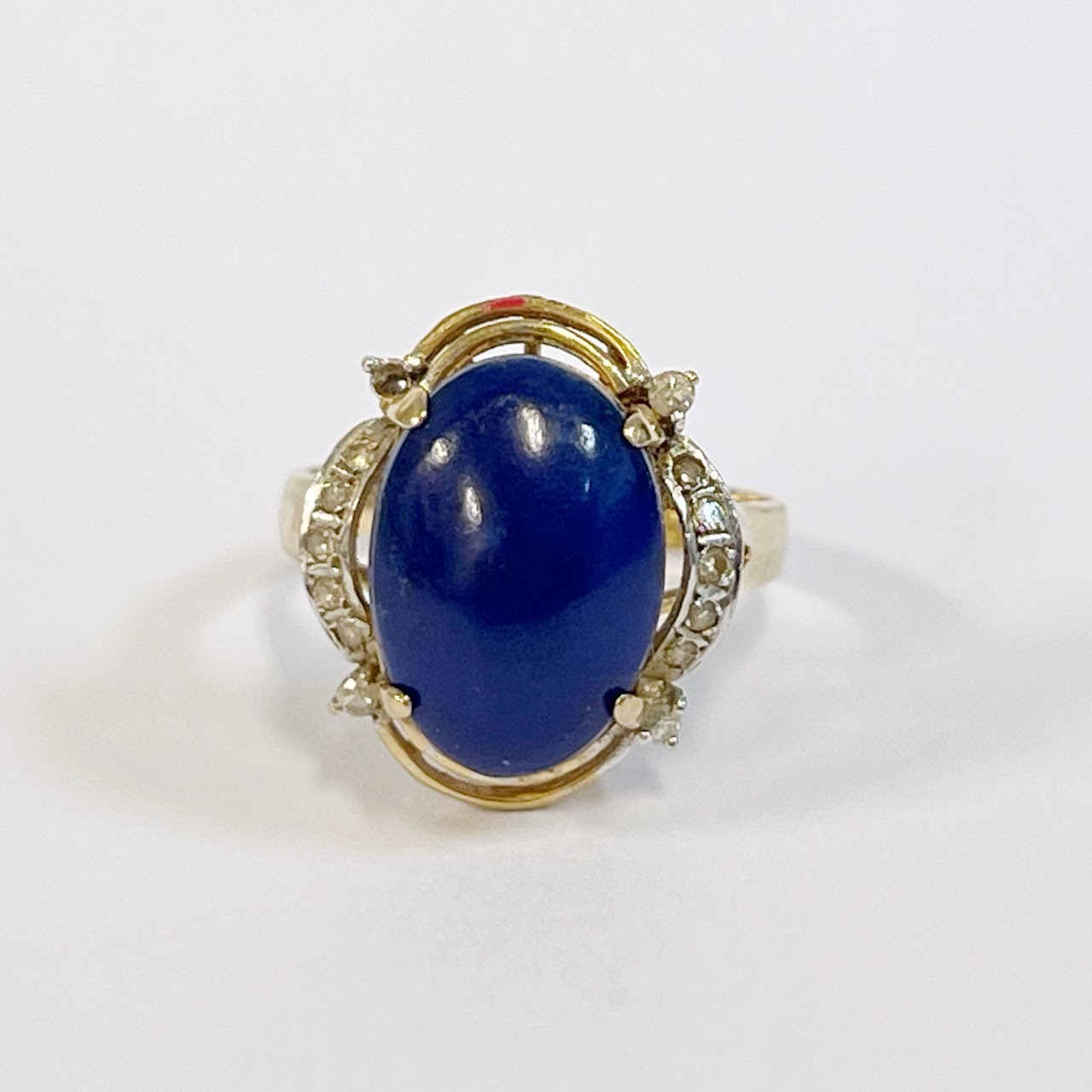 14K Gold, Blue Stone and Diamond Ring