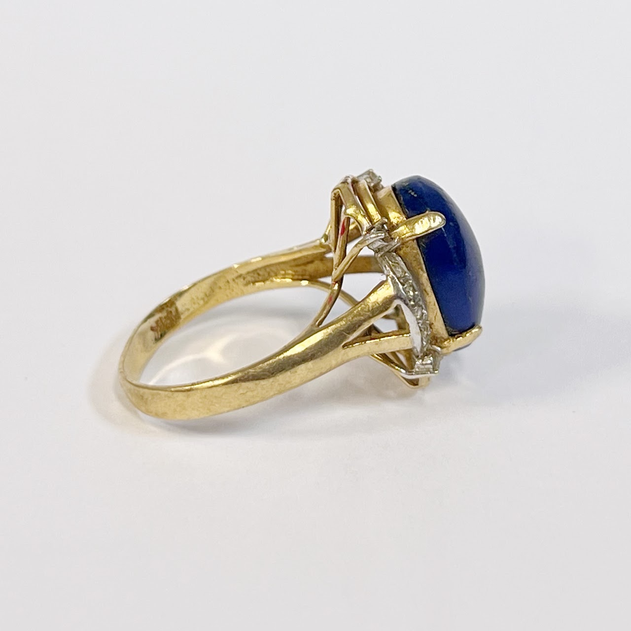 14K Gold, Blue Stone and Diamond Ring