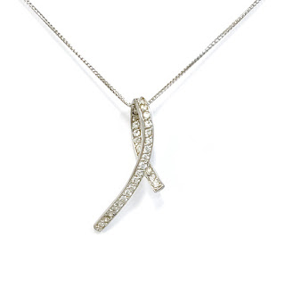 9K White Gold Chain with Sterling Silver and Crystal Pendant