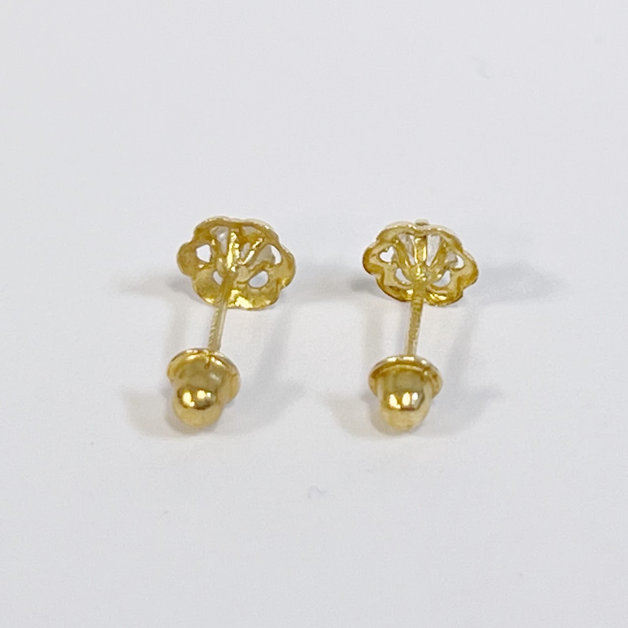 14K Gold and Crystal Floral Stud Earrings