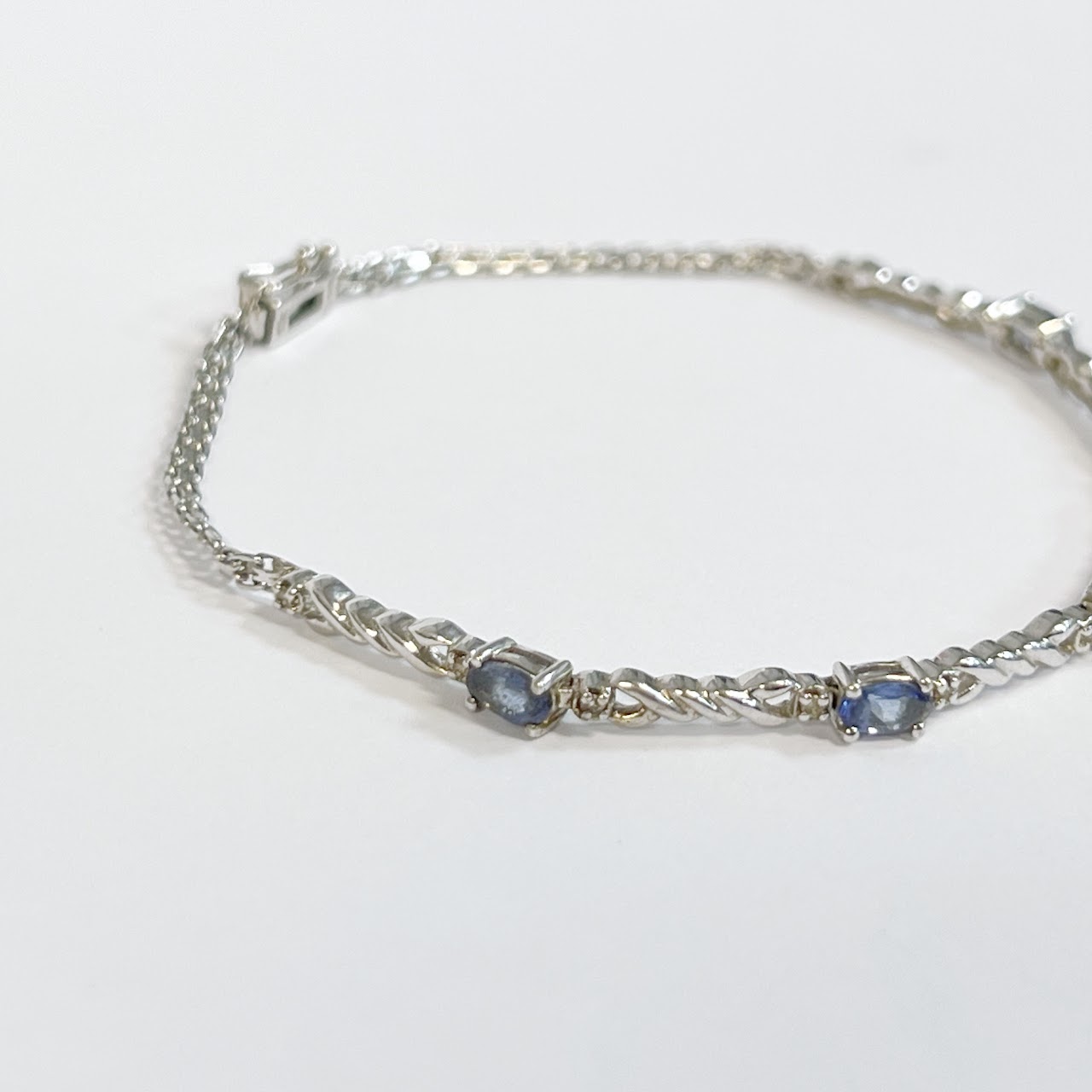 10K White Gold, Purple Stone and Diamond Bracelet