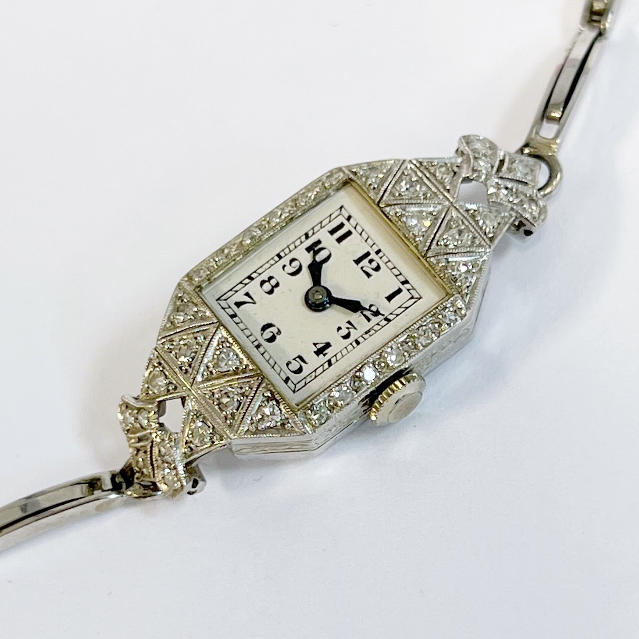 18K White Gold and Diamond Antique Bracelet Watch