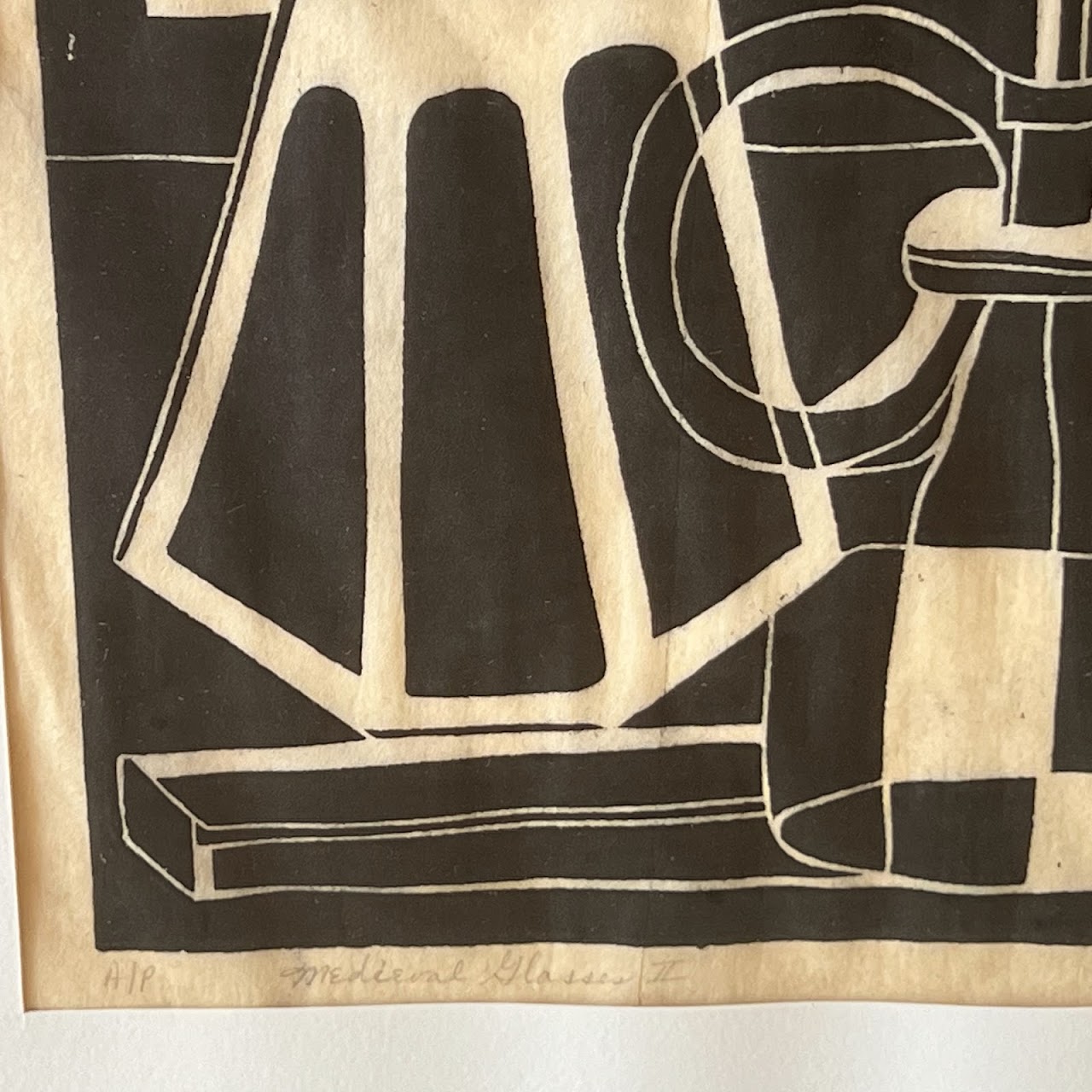 Melanie Snow 'Medieval Glasses II' Signed Woodcut, 1975