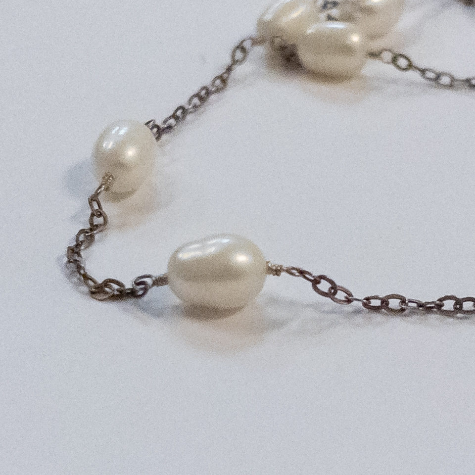 Sterling Silver and Freshwater Baroque Pearl Triple Strand Station Necklace