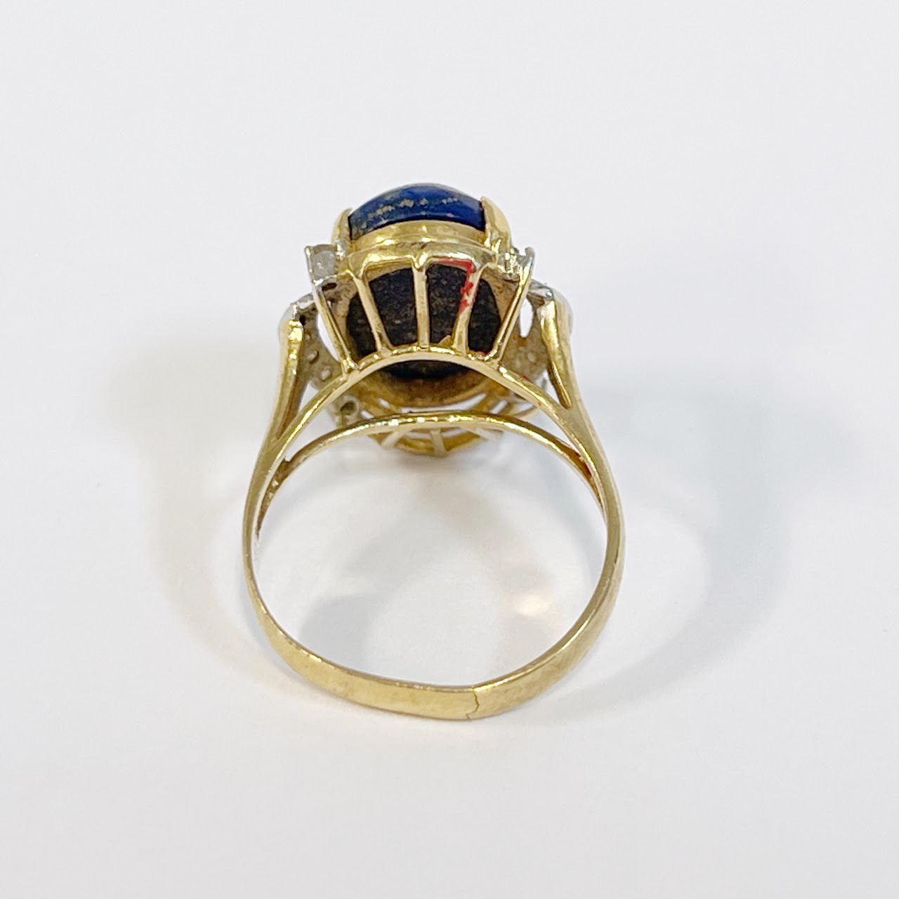 14K Gold, Blue Stone and Diamond Ring