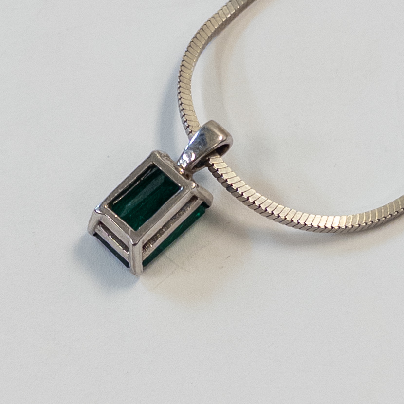 Sterling Silver and Green Stone Pendant Necklace