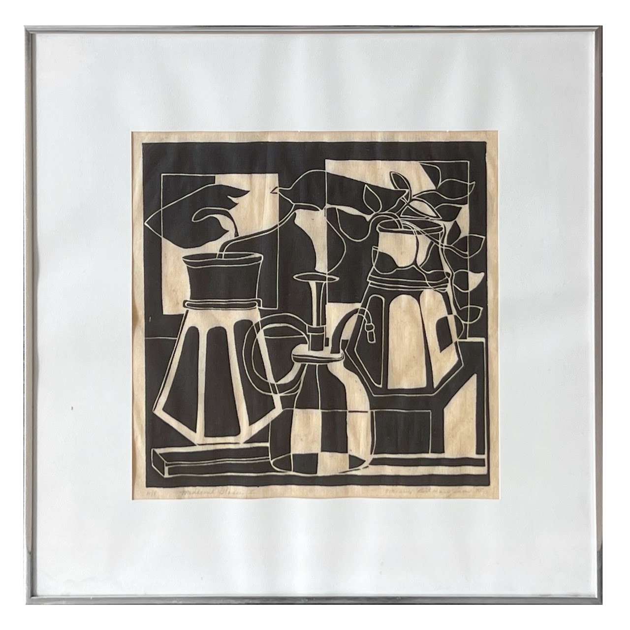 Melanie Snow 'Medieval Glasses II' Signed Woodcut, 1975