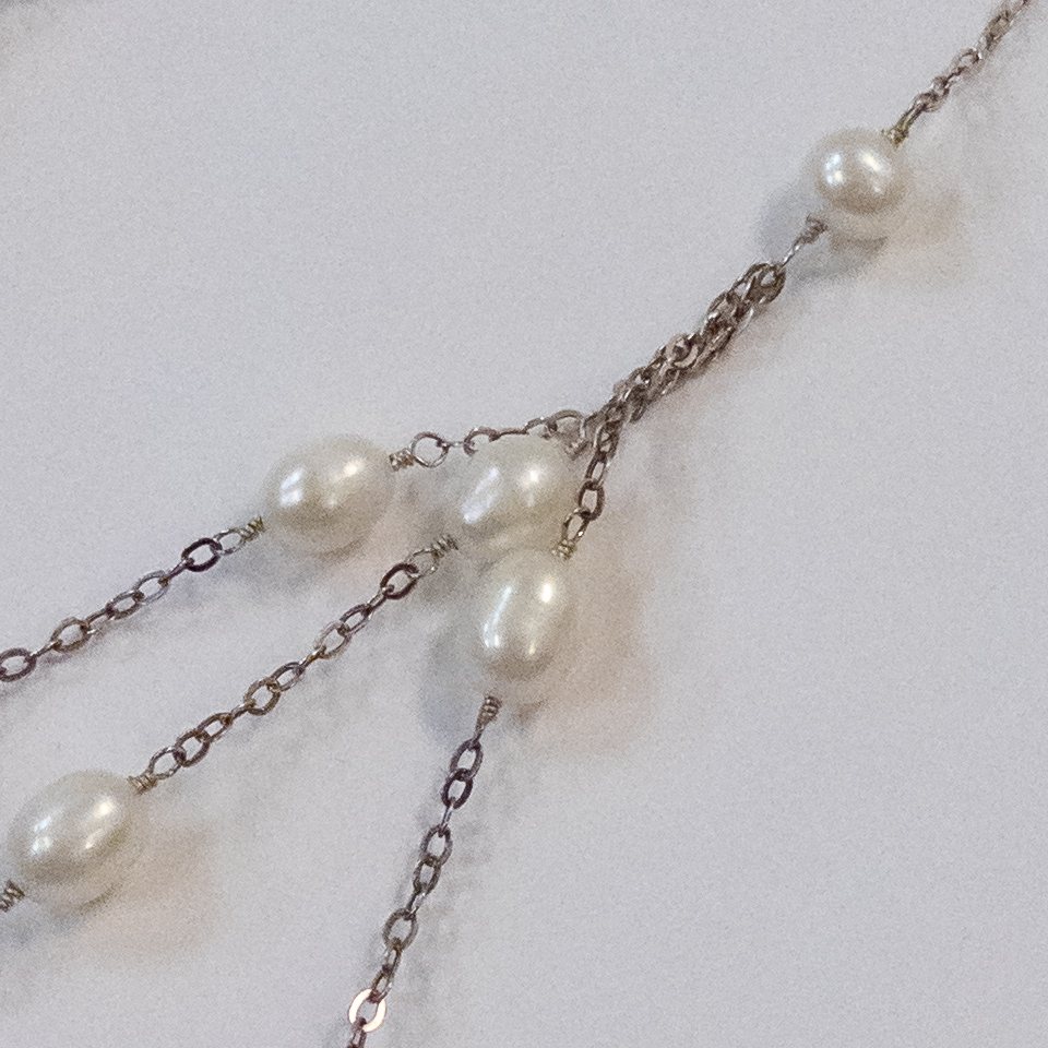 Sterling Silver and Freshwater Baroque Pearl Triple Strand Station Necklace