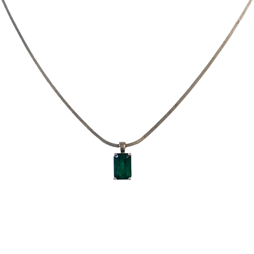 Sterling Silver and Green Stone Pendant Necklace