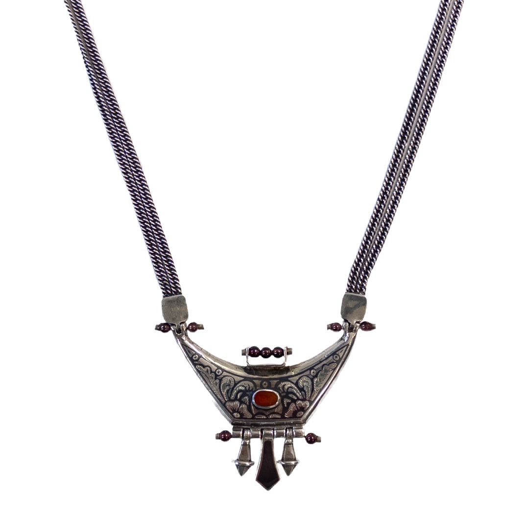 Sterling Silver, Garnet and Carnelian Pendant Necklace