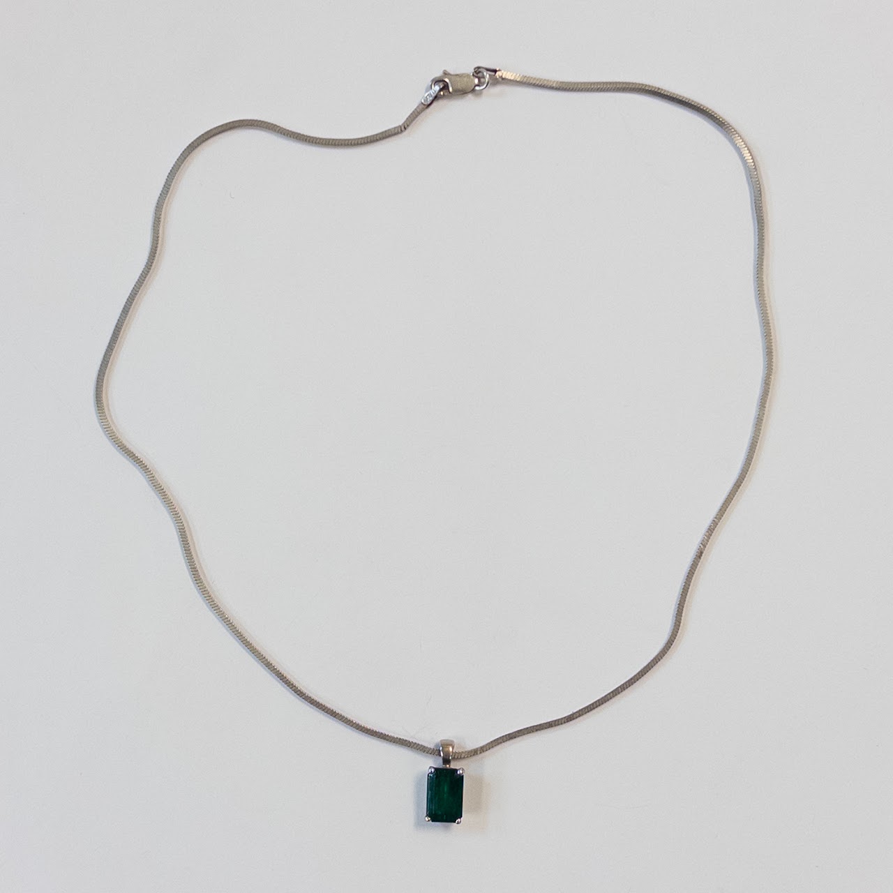 Sterling Silver and Green Stone Pendant Necklace