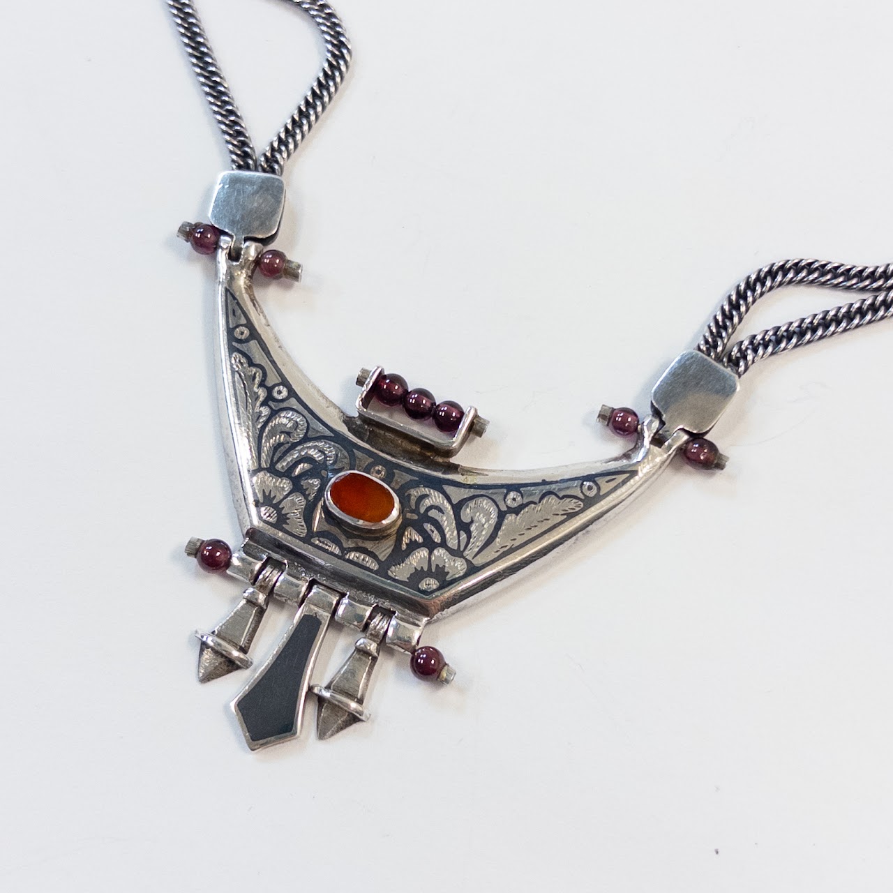 Sterling Silver, Garnet and Carnelian Pendant Necklace