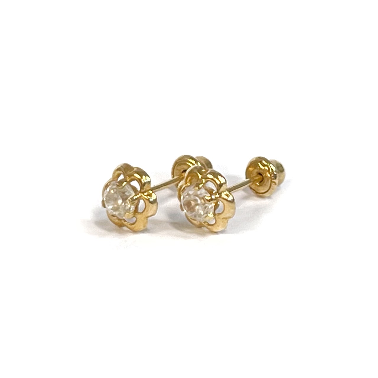 14K Gold and Crystal Floral Stud Earrings