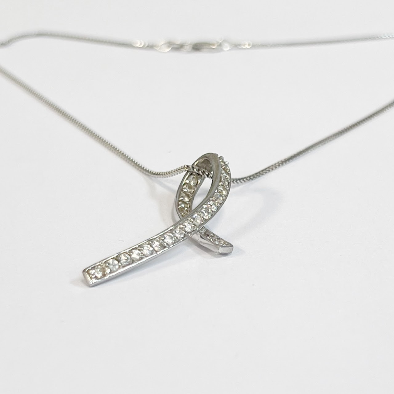 9K White Gold Chain with Sterling Silver and Crystal Pendant