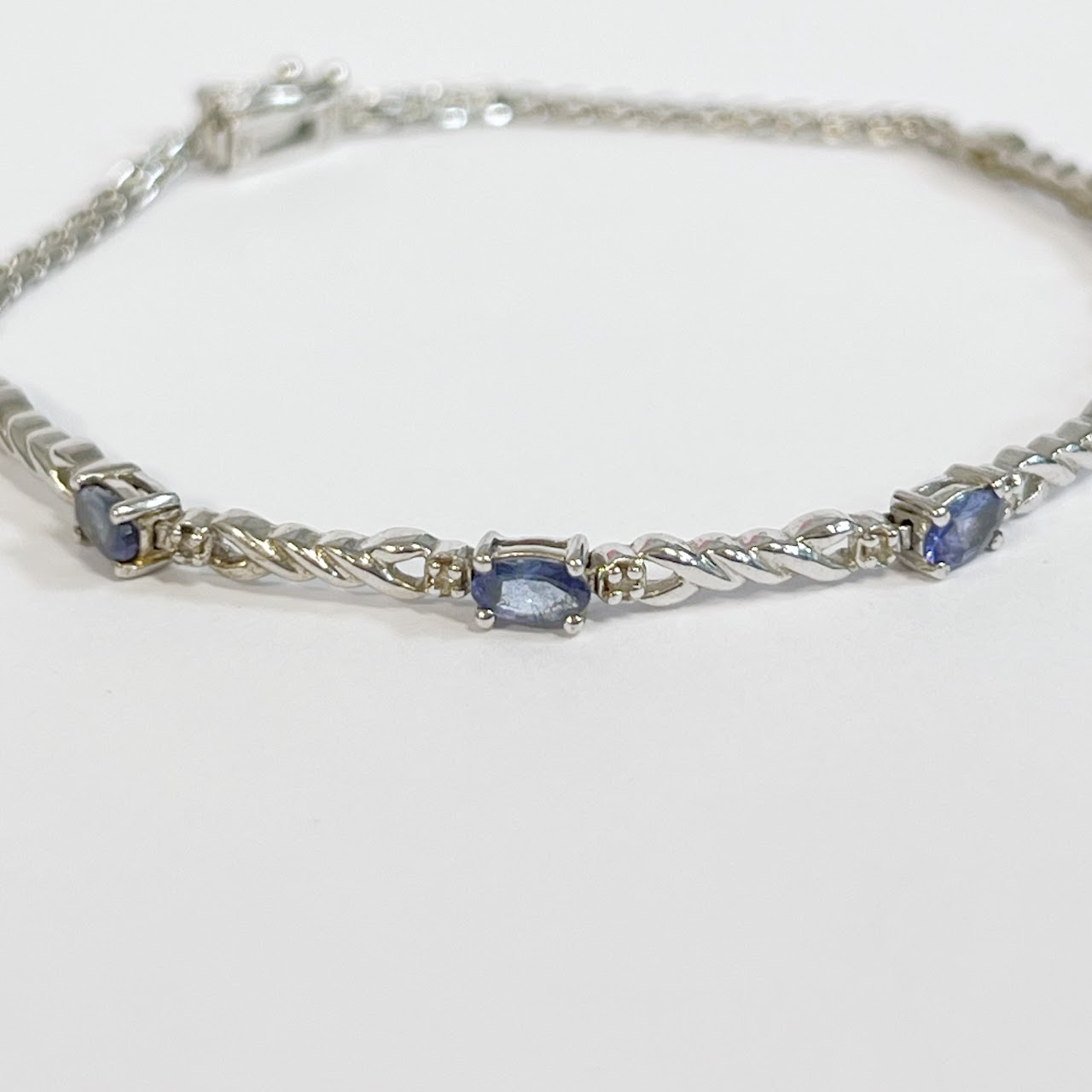 10K White Gold, Purple Stone and Diamond Bracelet