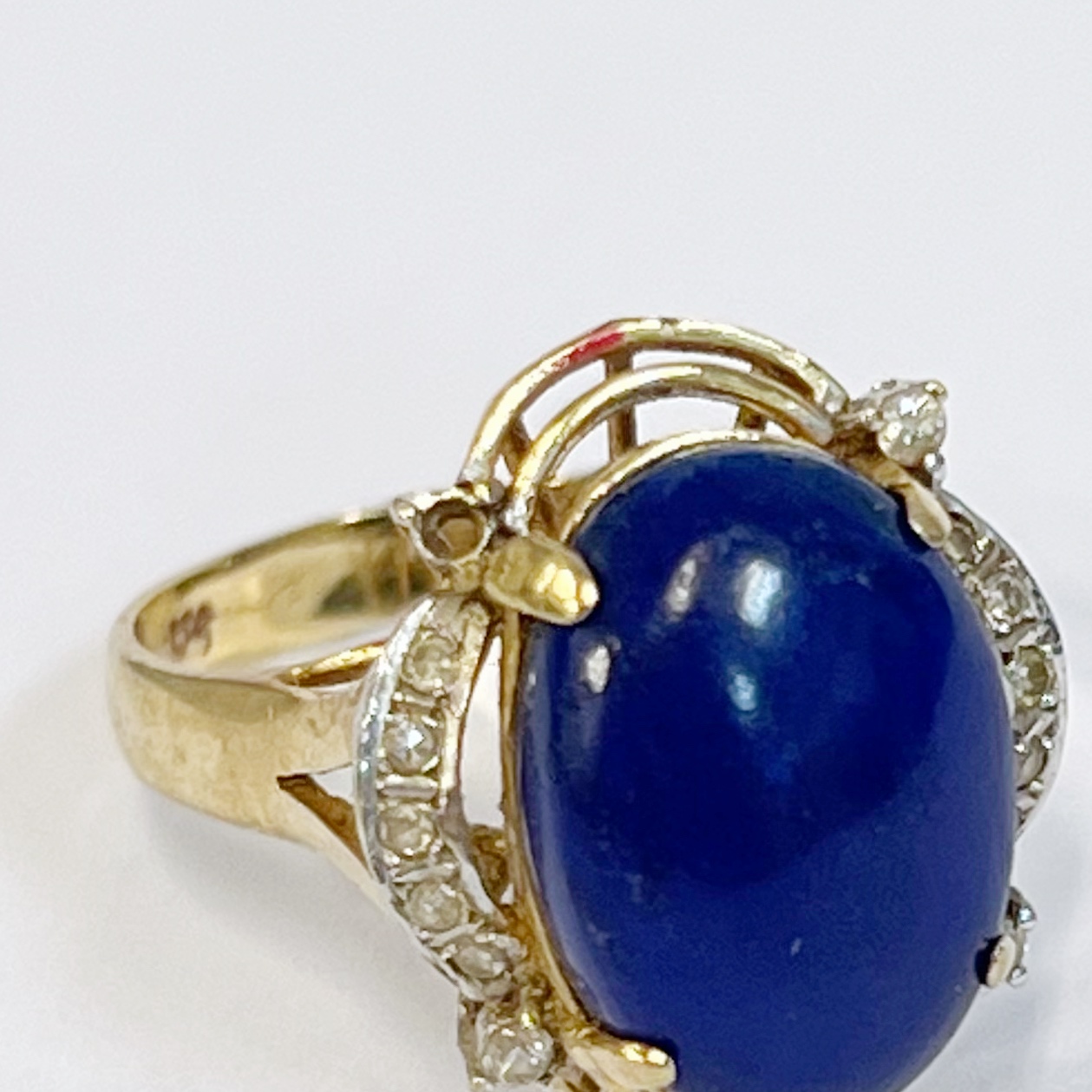 14K Gold, Blue Stone and Diamond Ring