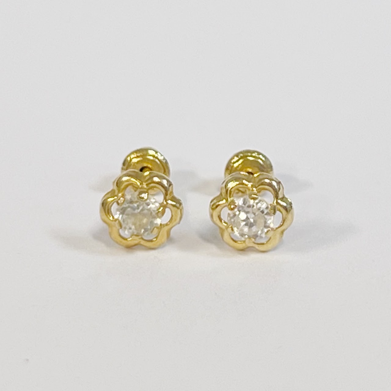 14K Gold and Crystal Floral Stud Earrings