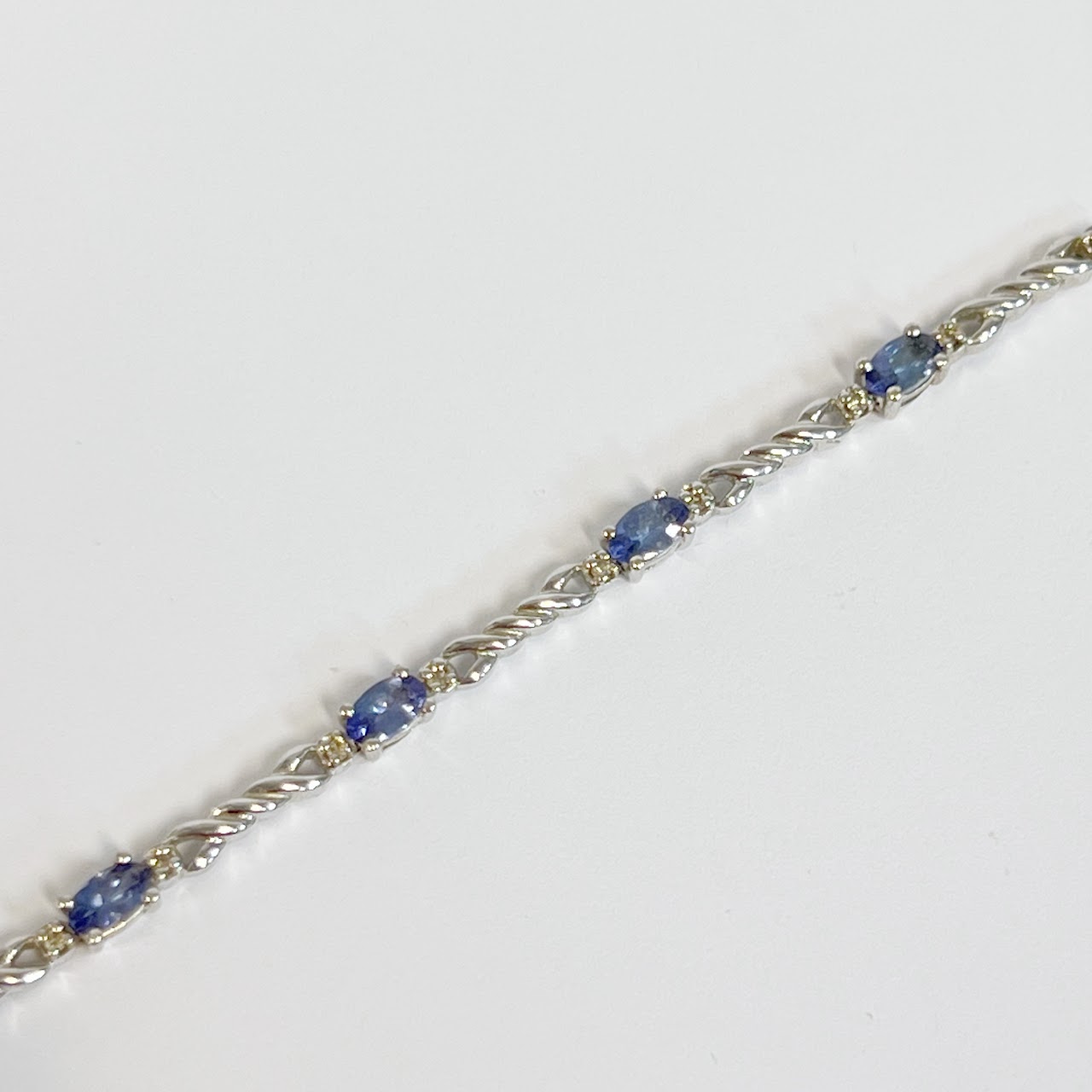 10K White Gold, Purple Stone and Diamond Bracelet