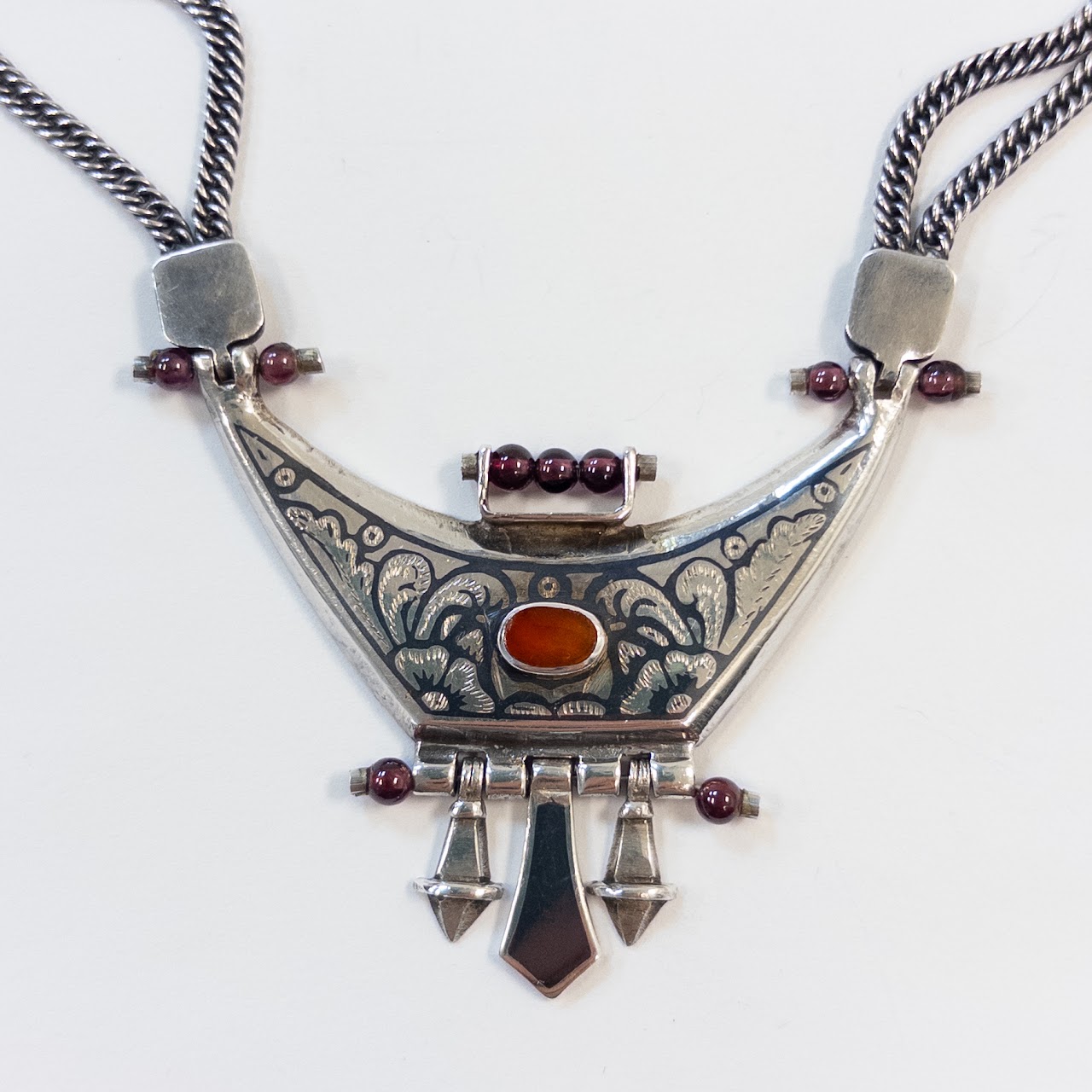 Sterling Silver, Garnet and Carnelian Pendant Necklace