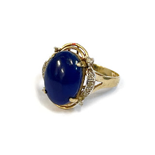 14K Gold, Blue Stone and Diamond Ring