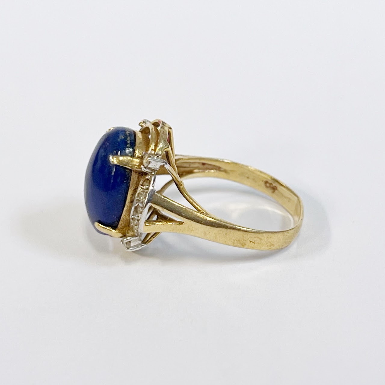 14K Gold, Blue Stone and Diamond Ring