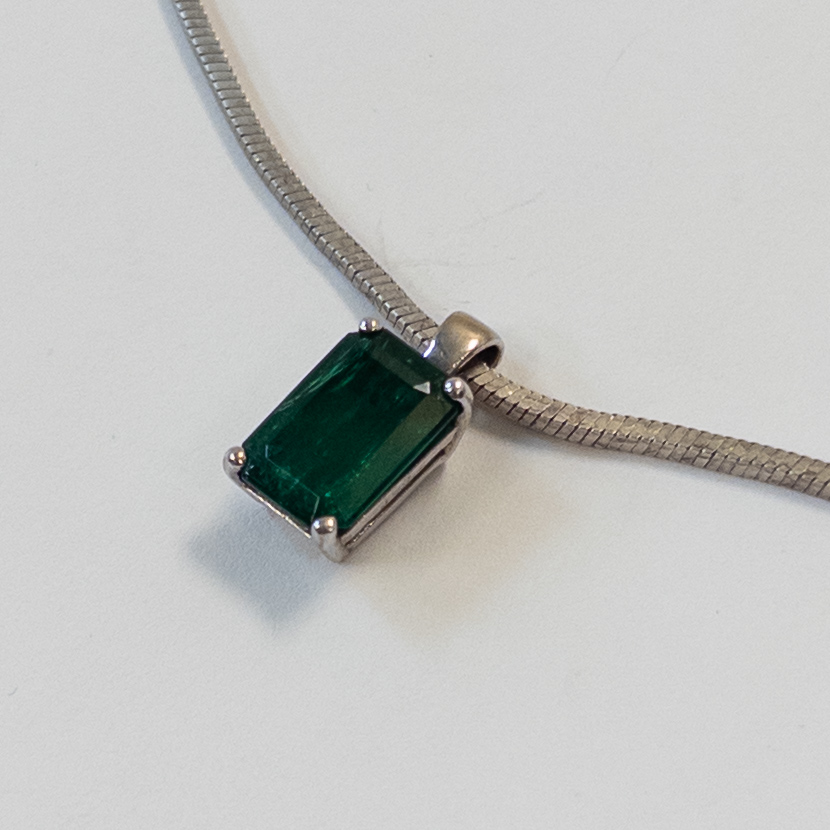 Sterling Silver and Green Stone Pendant Necklace