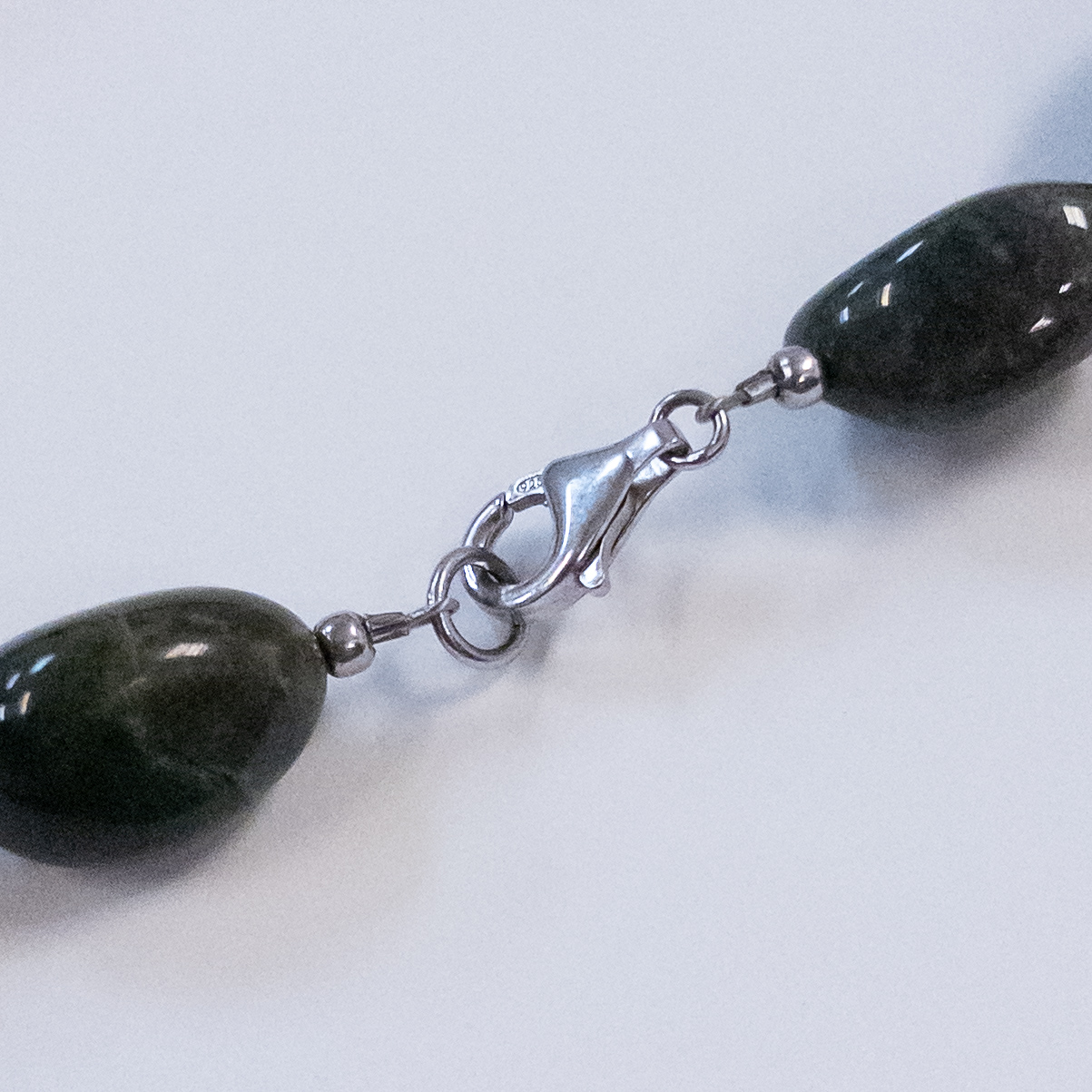 Agate, Jasper and Sterling Silver Polished Stone Necklace