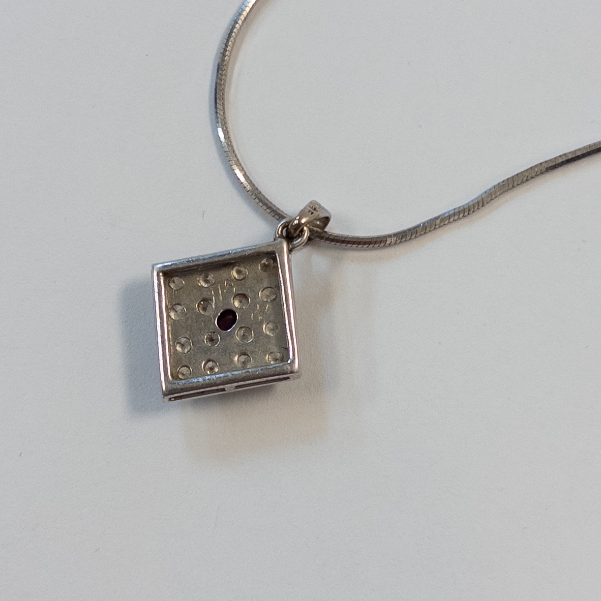 18K White Gold, Ruby and Diamond Pendant on Sterling Silver Chain