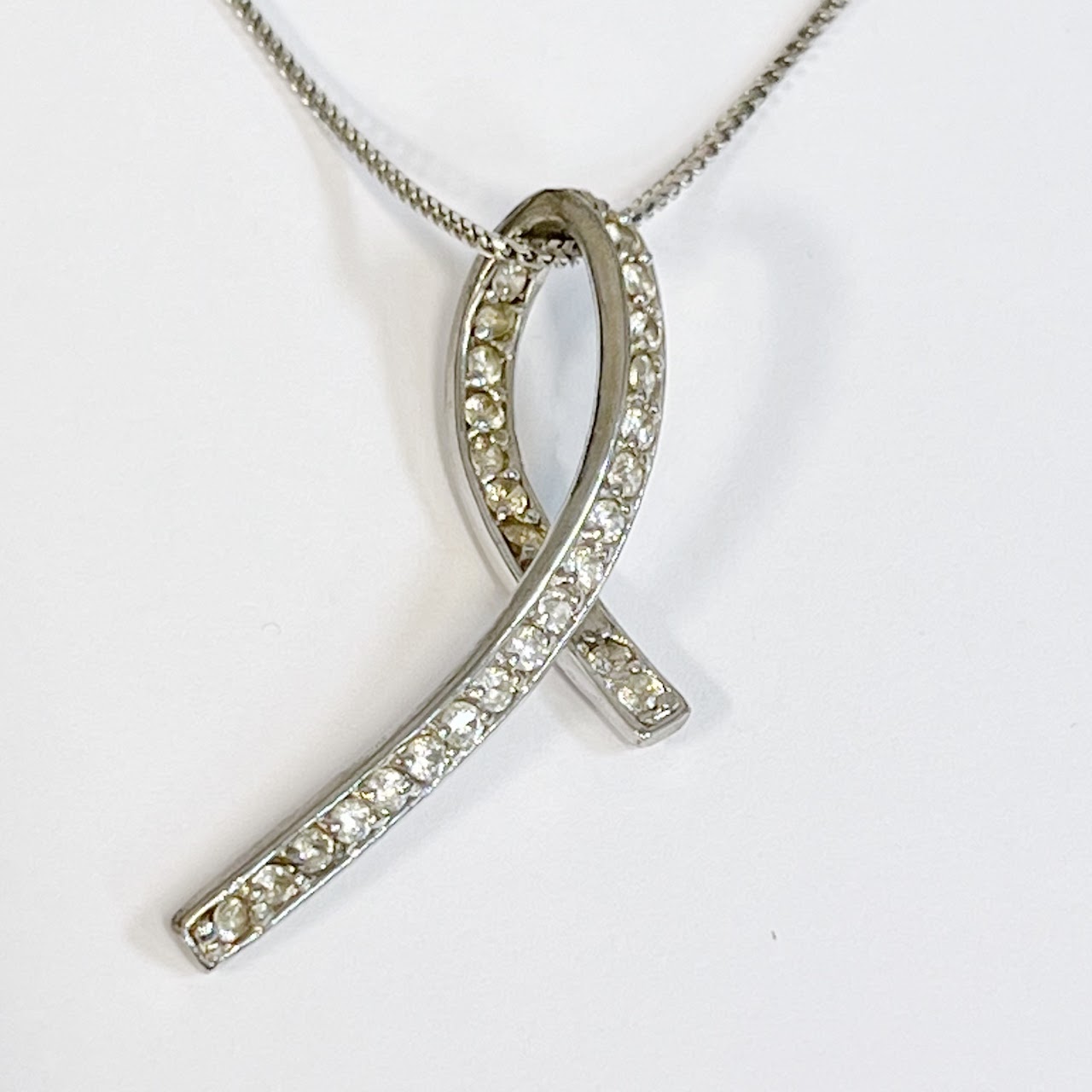 9K White Gold Chain with Sterling Silver and Crystal Pendant