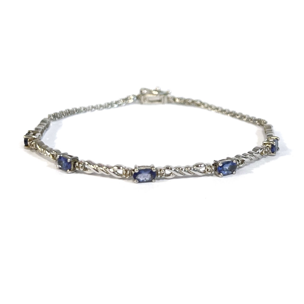 10K White Gold, Purple Stone and Diamond Bracelet