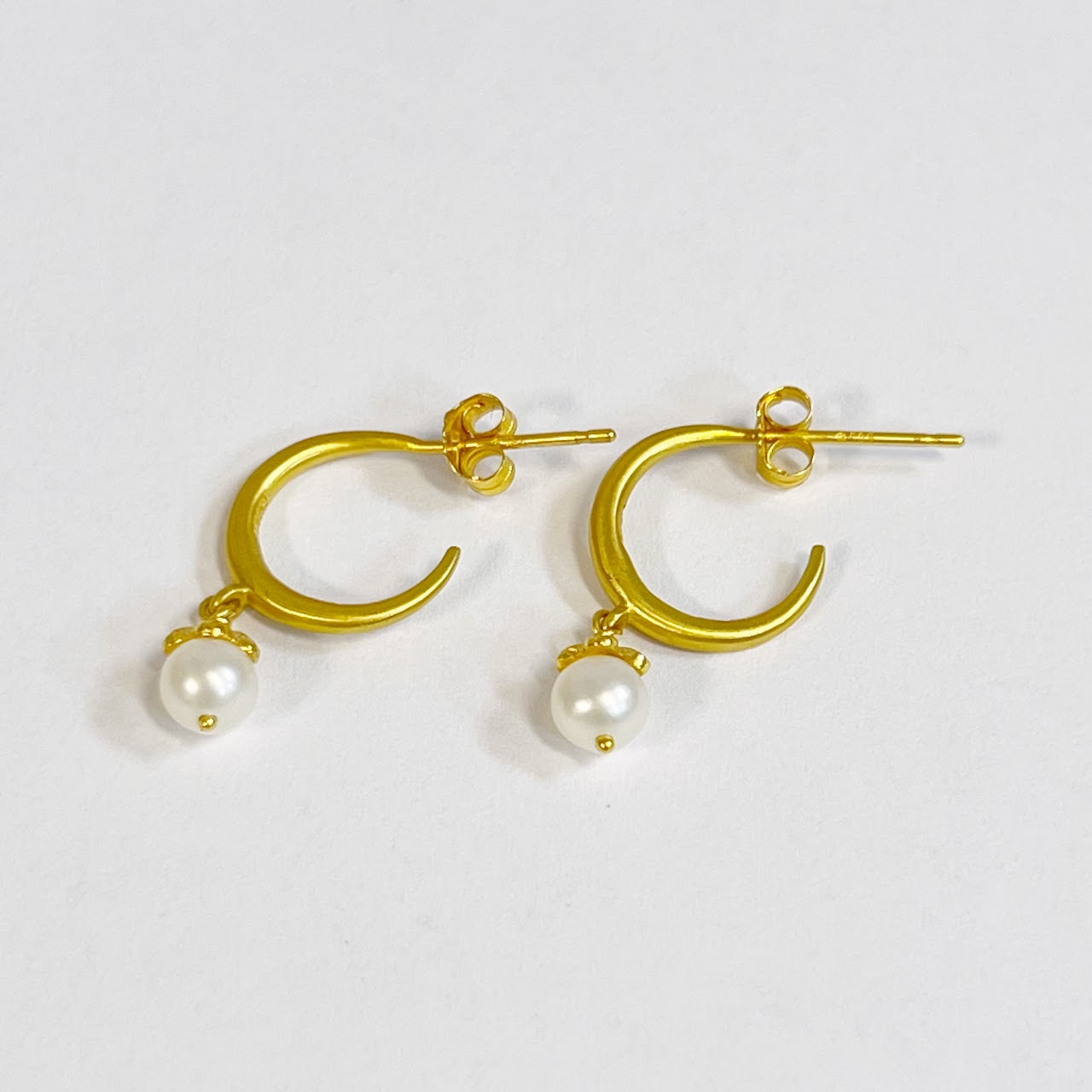 14K Gold and Pearl Open Hoop Earrings