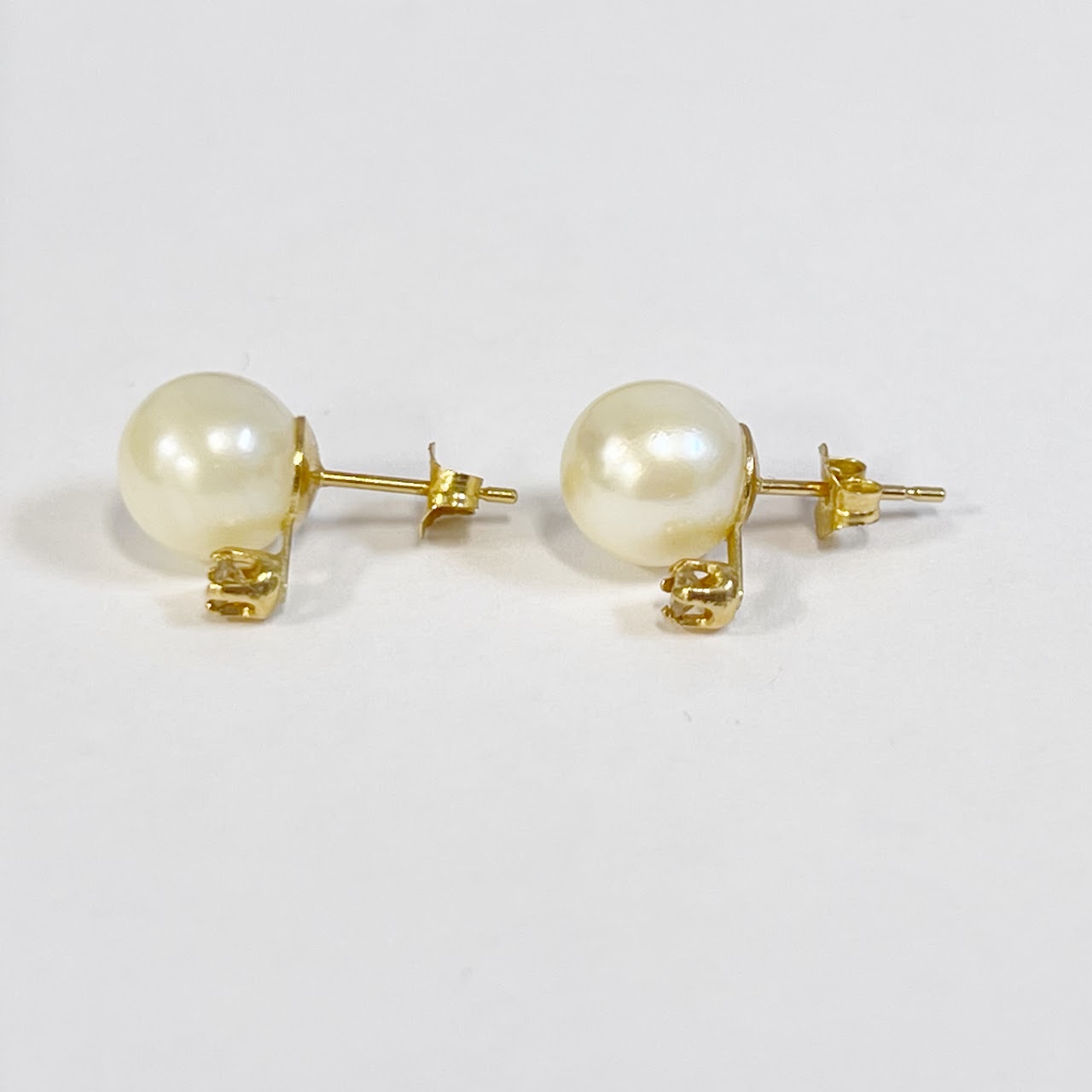 14K Gold, Pearl and Diamond Earrings