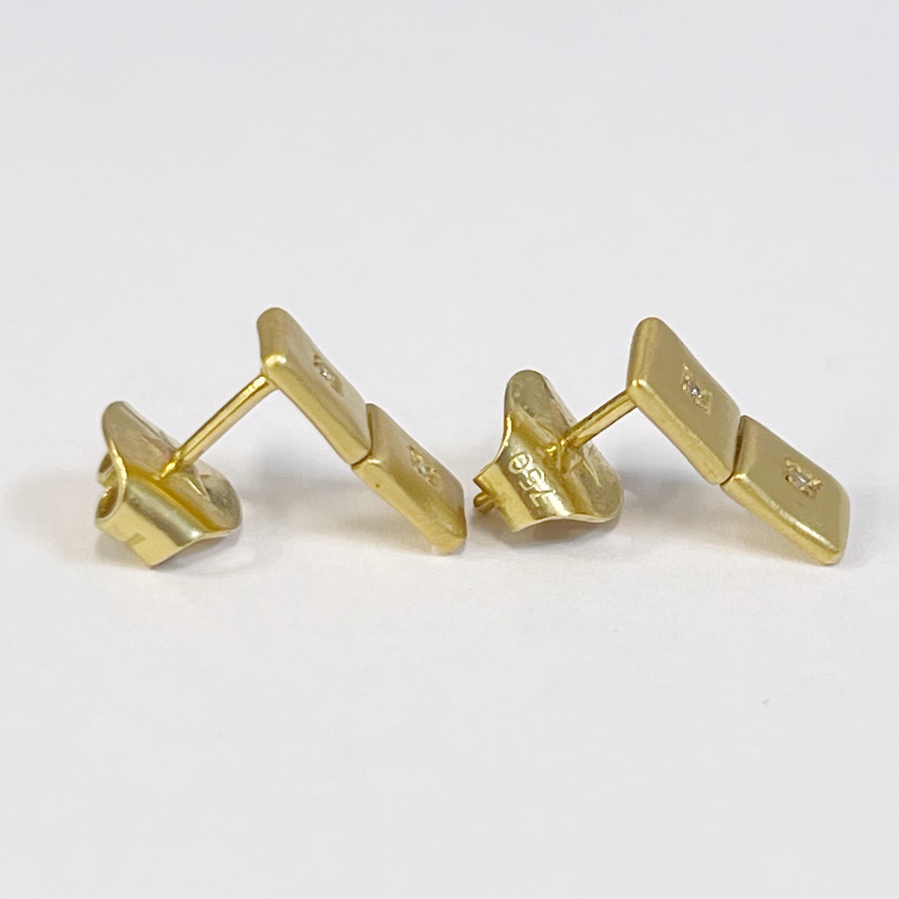 18K Gold Box Bar Earrings with Double Diamond Accents