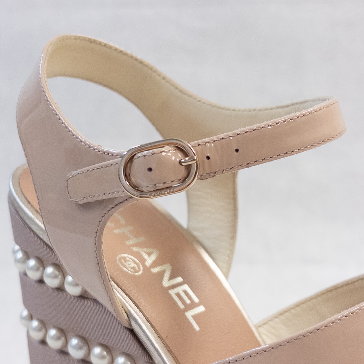 Chanel CC Pearl Wedge Sandals